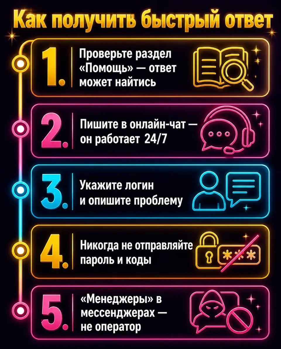 Как связаться с поддержкой: чат 24/7 и правила безопасного обращения