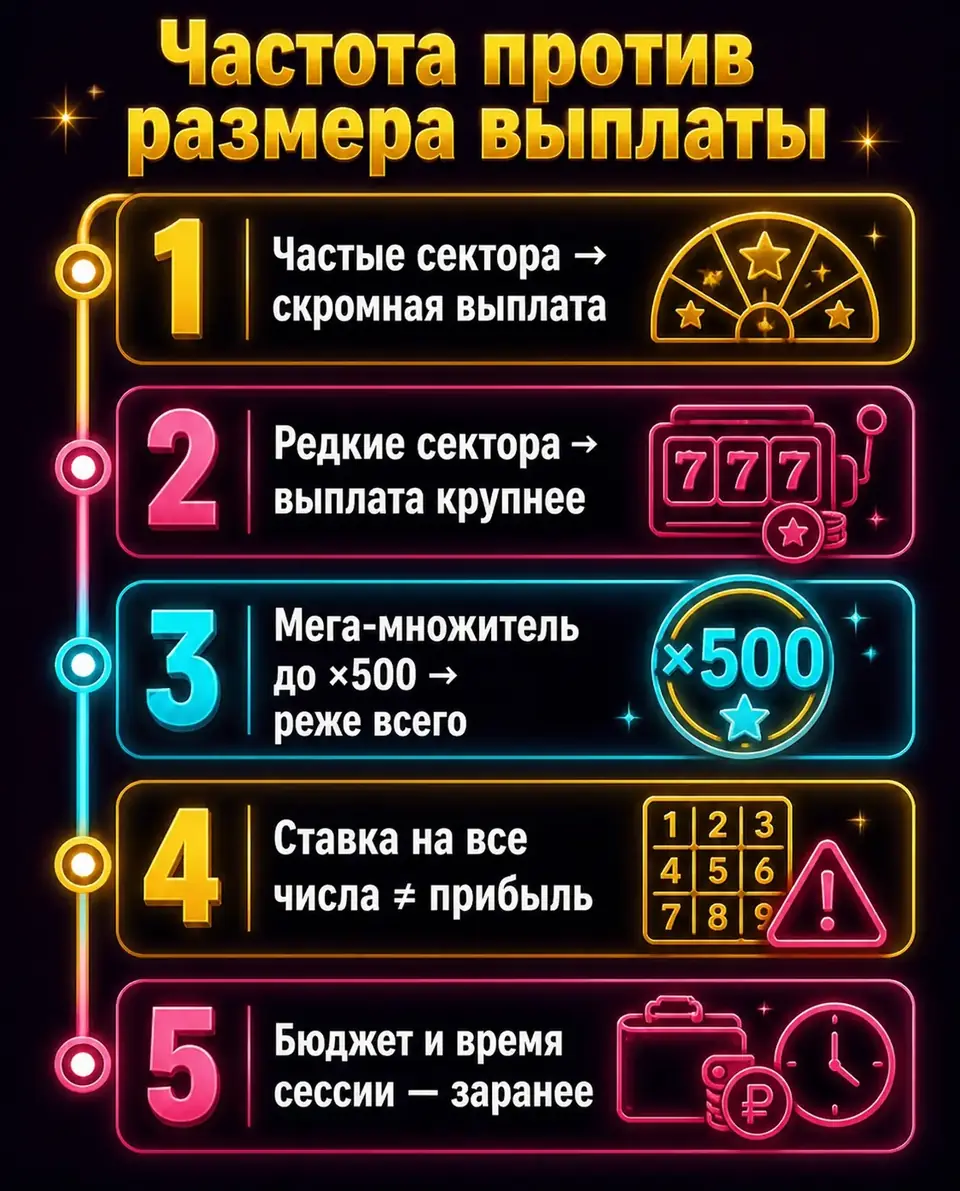 Шкала частоты и размера выплат в Mega Wheel
