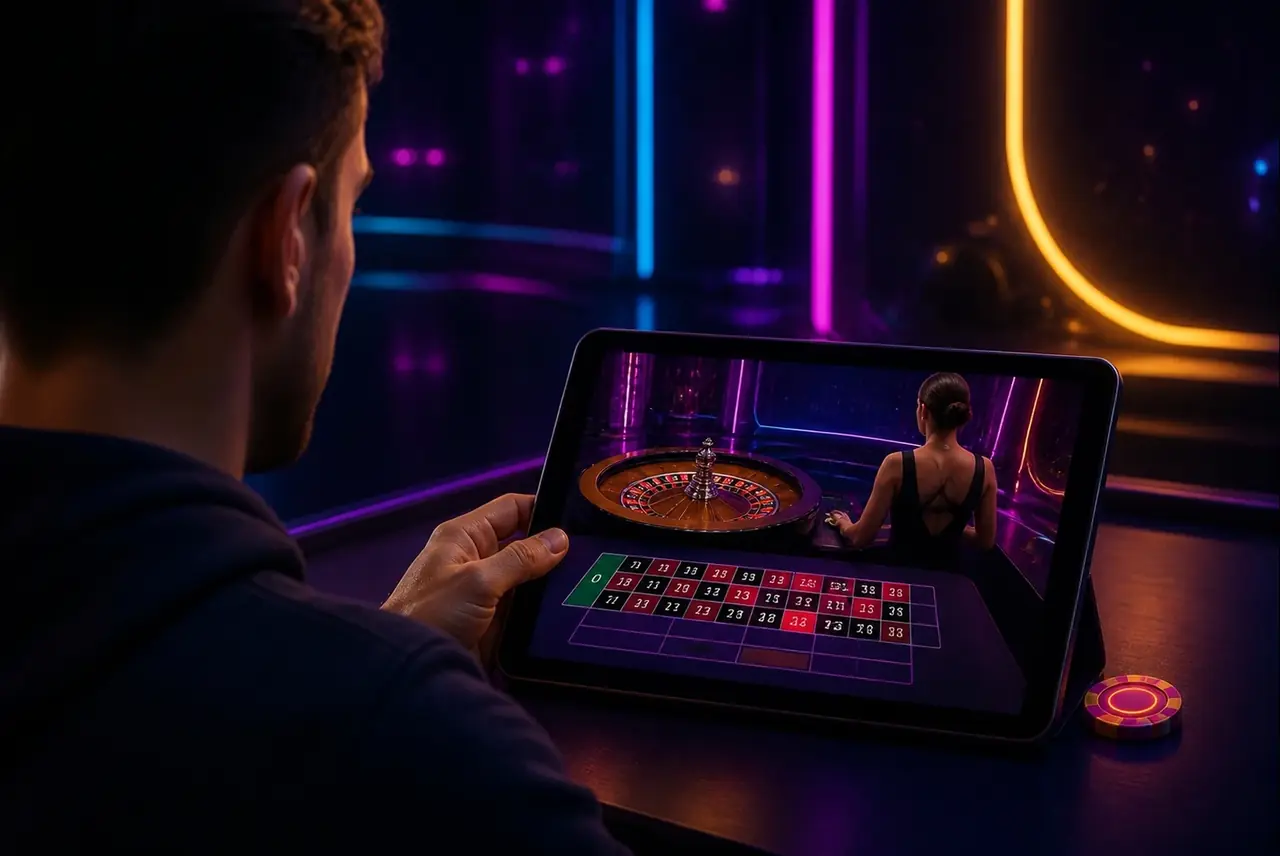 Игрок наблюдает за live-рулеткой перед первой ставкой