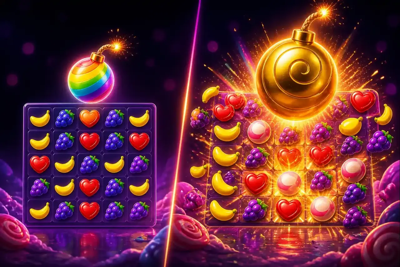 Сравнение оригинала Sweet Bonanza и версии 1000 с крупной бомбой