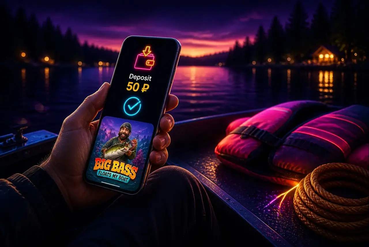 Пополнение счёта и запуск Big Bass Floats My Boat с телефона