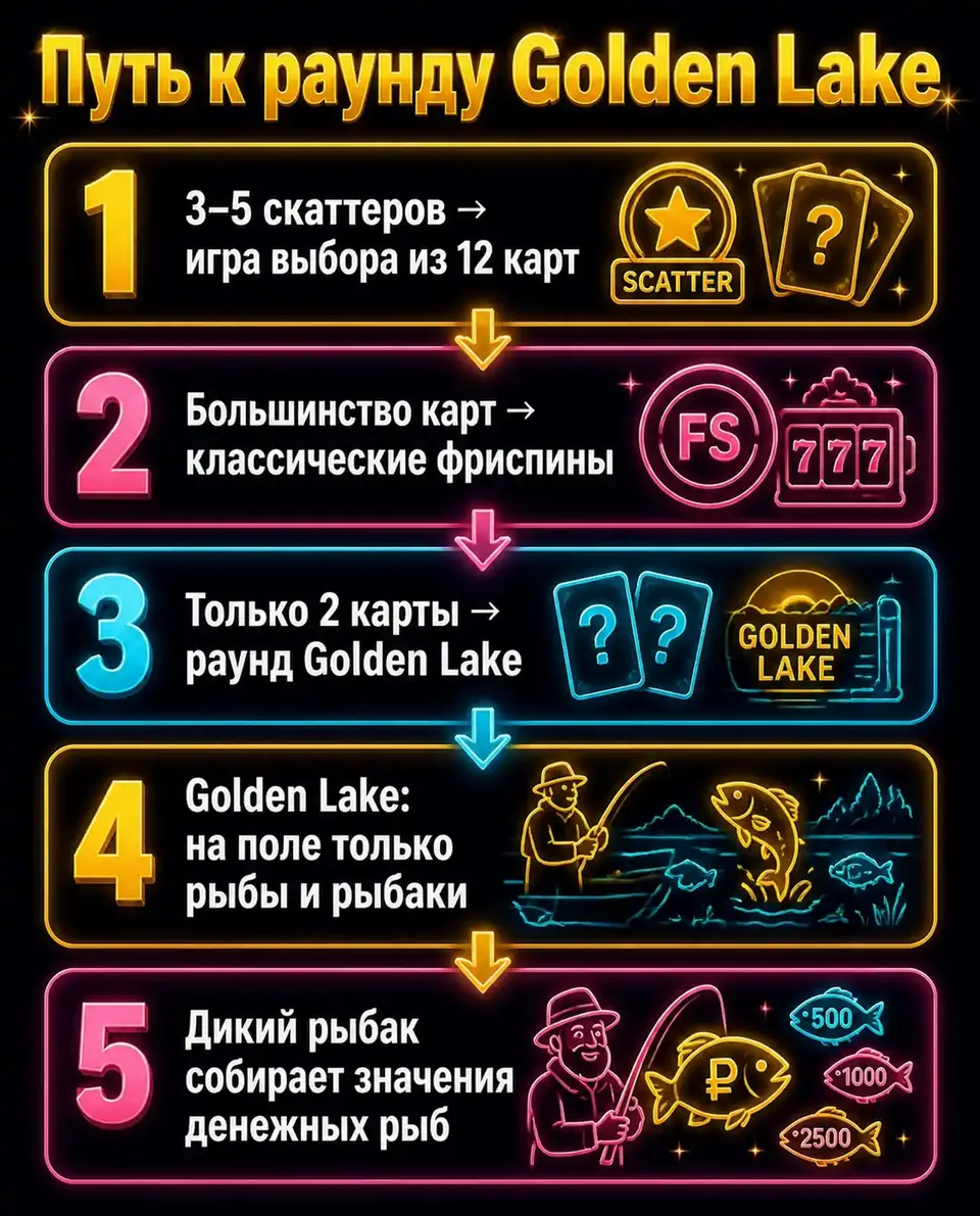 Схема механики Big Bass Secrets of the Golden Lake: от скаттеров к раунду Golden Lake