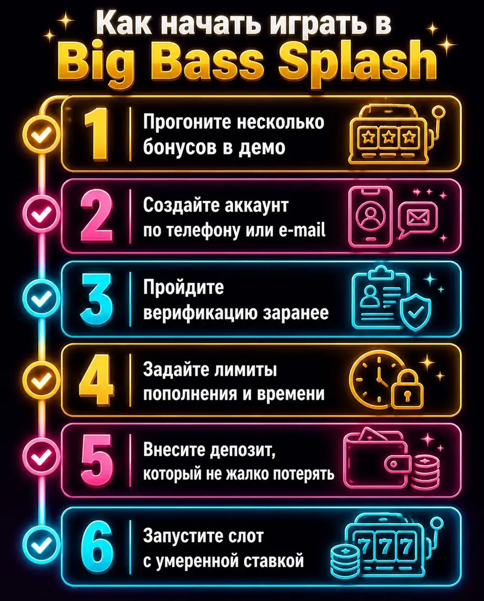 Чек-лист старта игры в Big Bass Splash на сайте