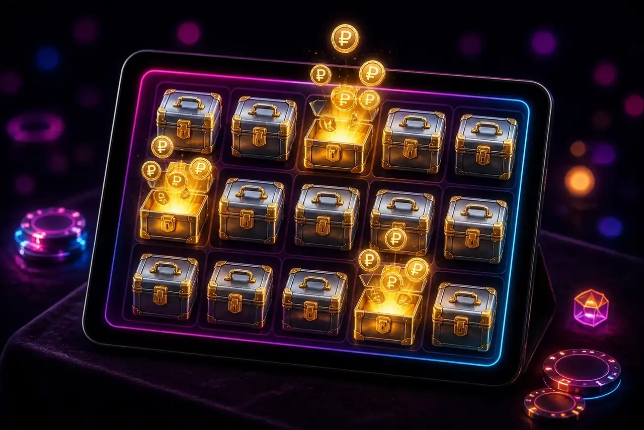 Демо Cash Box на планшете: открывающиеся коробки с деньгами