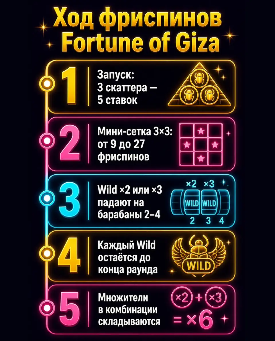 Таймлайн фриспинов Fortune of Giza с липкими Wild