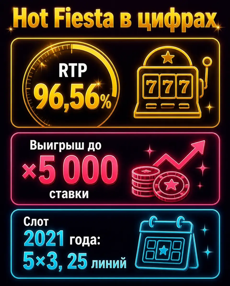 RTP, максимальный выигрыш и параметры слота Hot Fiesta