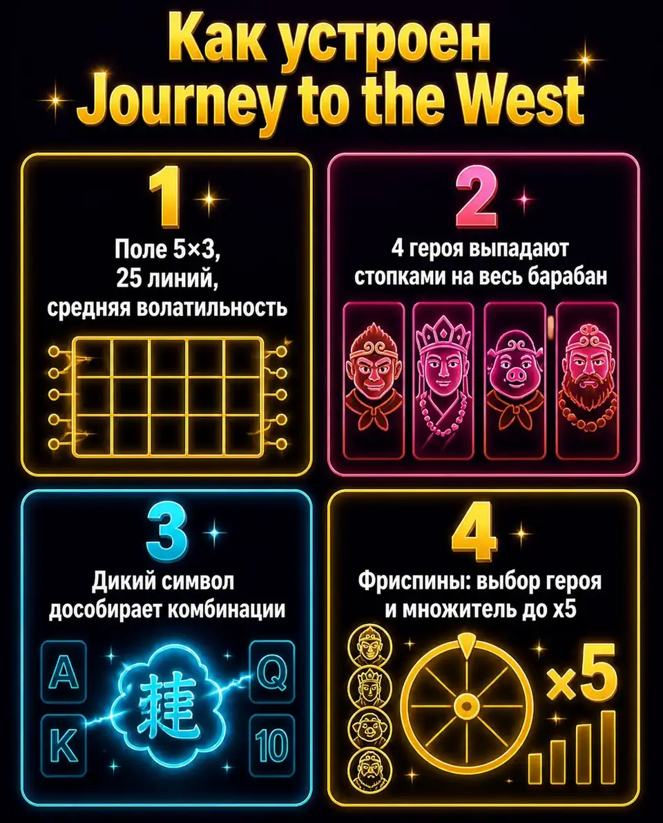 Устройство слота Journey to the West: поле, герои, вайлд и фриспины