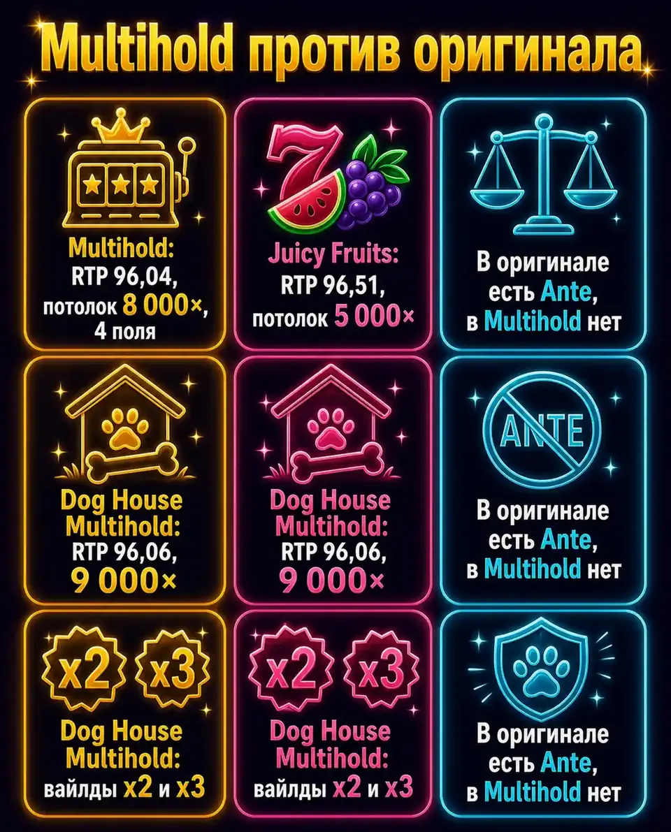 Сравнение Juicy Fruits Multihold с оригиналом и Dog House Multihold