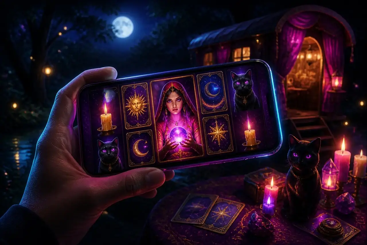 Смартфон со слотом Madame Destiny в ночном лунном лесу