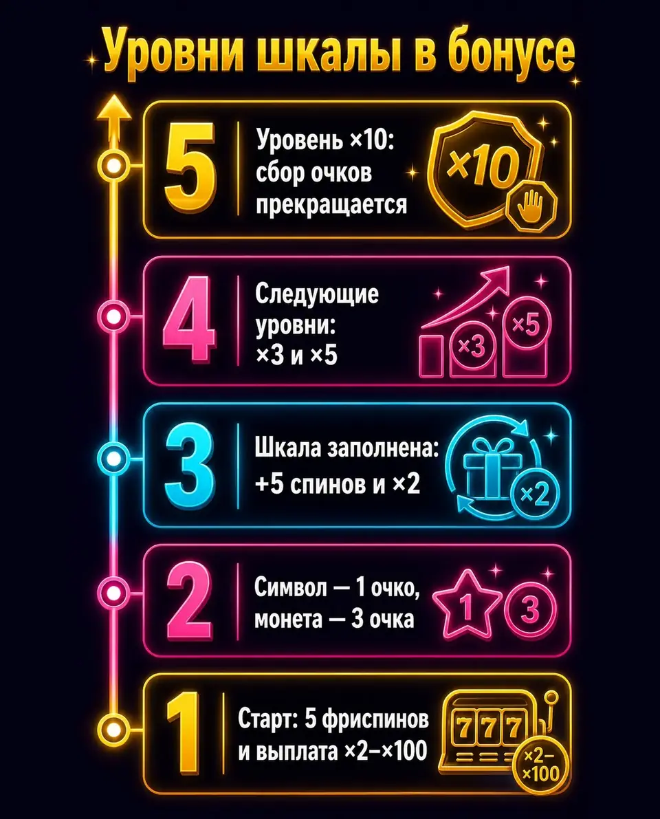 Лестница уровней множителя в бонусе Rabbit Garden