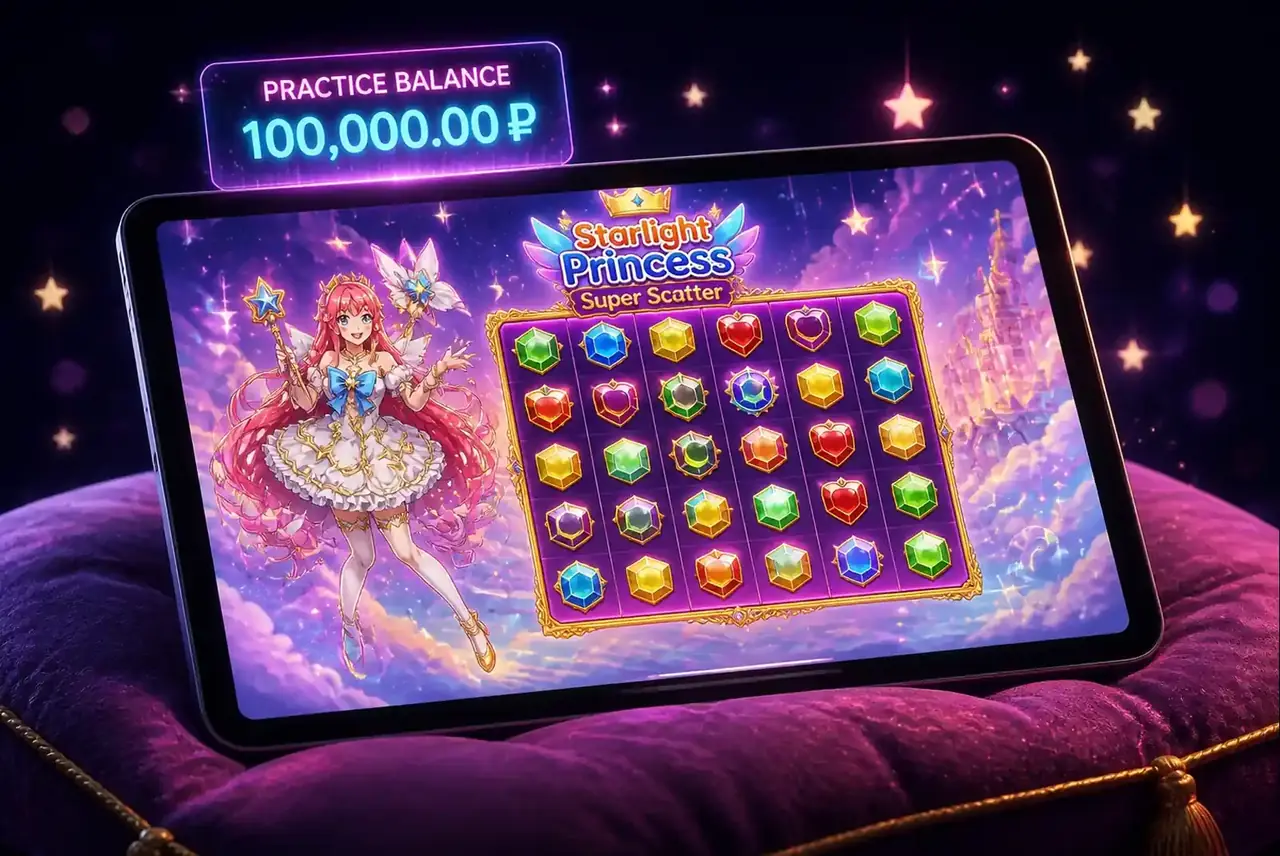 Демо Starlight Princess Super Scatter на планшете с аниме-принцессой