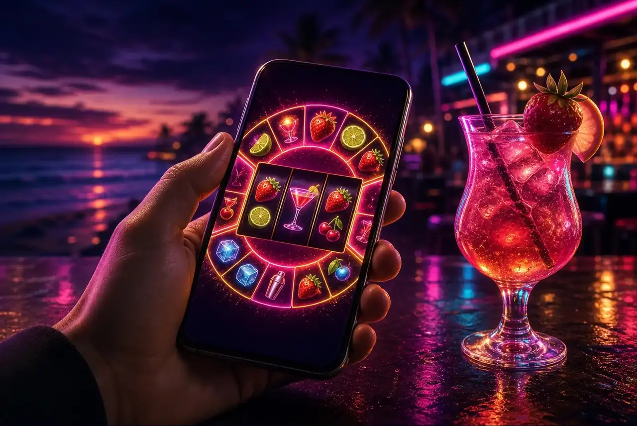 Смартфон на барной стойке с бонусом Strawberry Cocktail