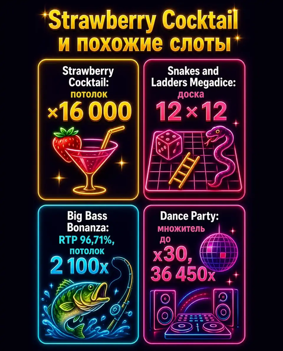 Карточки сравнения Strawberry Cocktail с похожими слотами Pragmatic Play