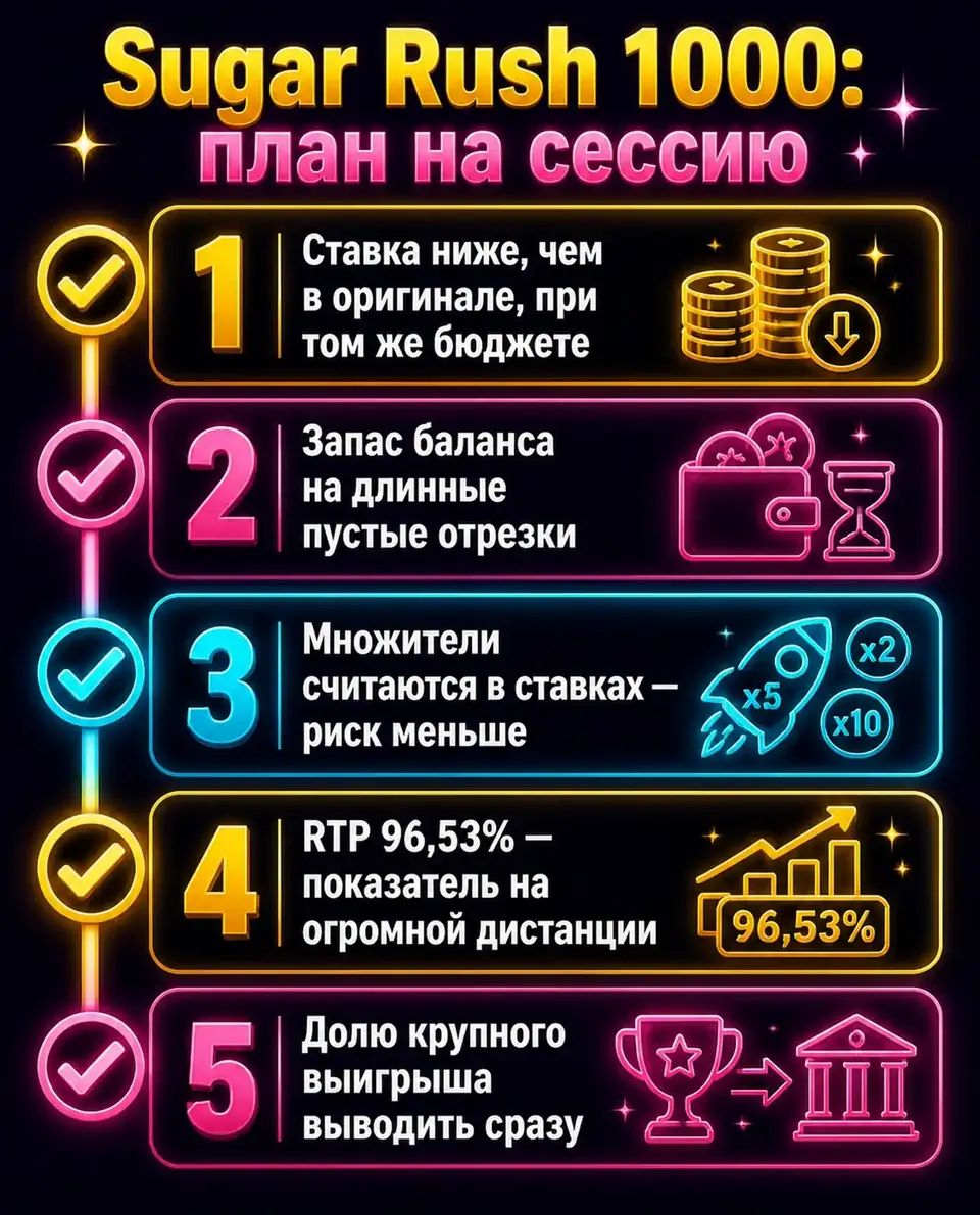 Чек-лист ставок и банкролла для Sugar Rush 1000