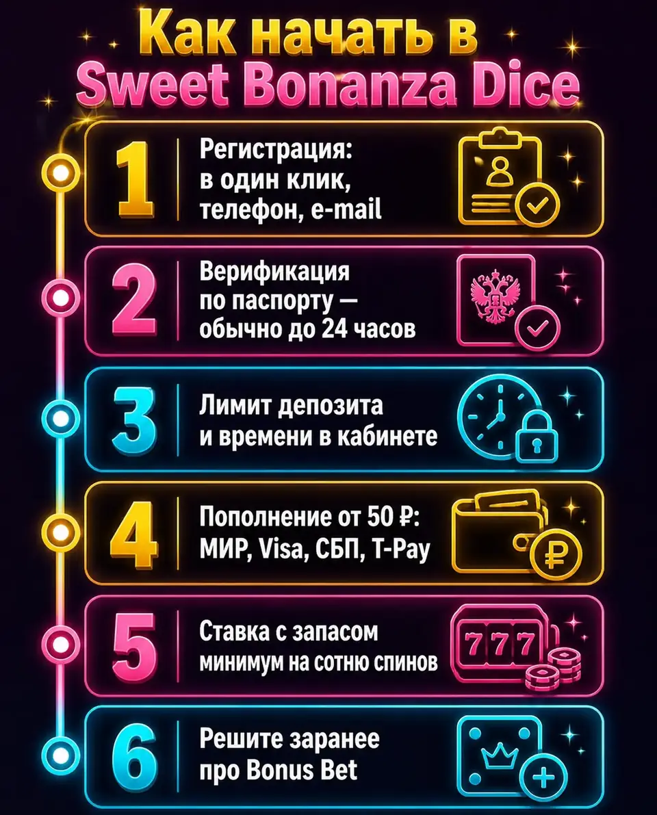 Пошаговый старт игры в Sweet Bonanza Dice на деньги