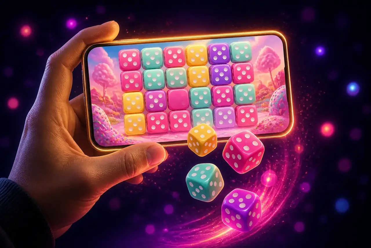 Смартфон с сеткой 6×5 из кубиков Sweet Bonanza Dice