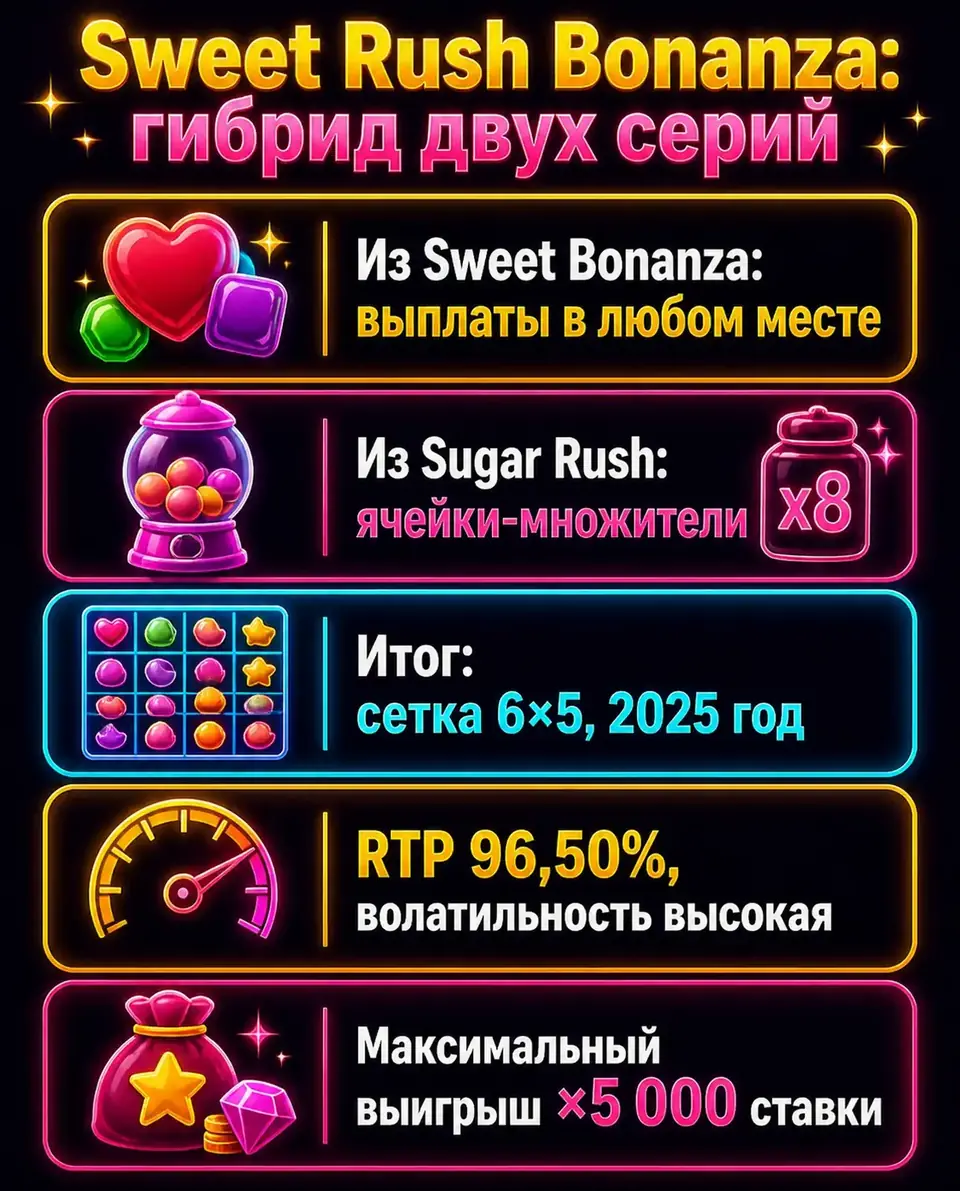 Что Sweet Rush Bonanza взял от Sweet Bonanza и Sugar Rush