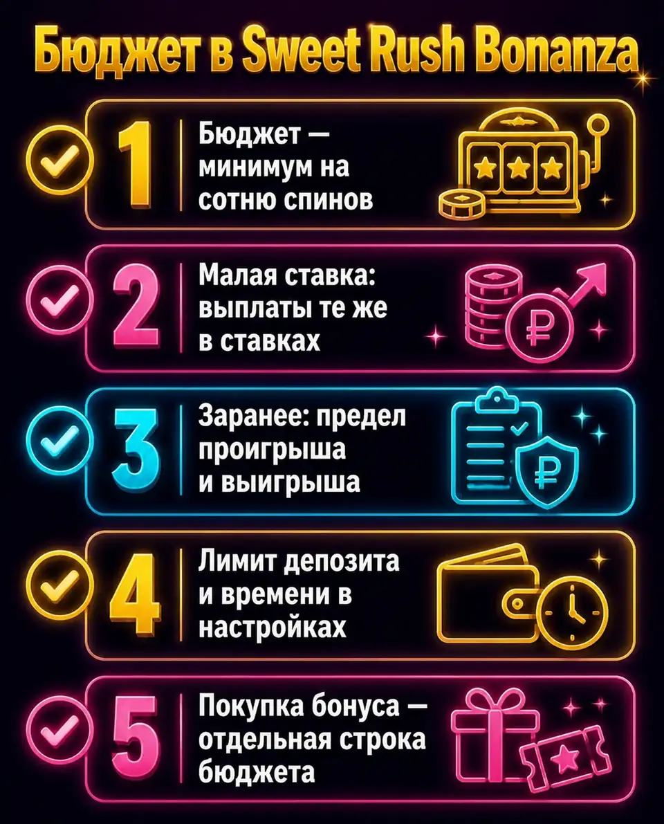 Чек-лист бюджета и лимитов для игры в Sweet Rush Bonanza