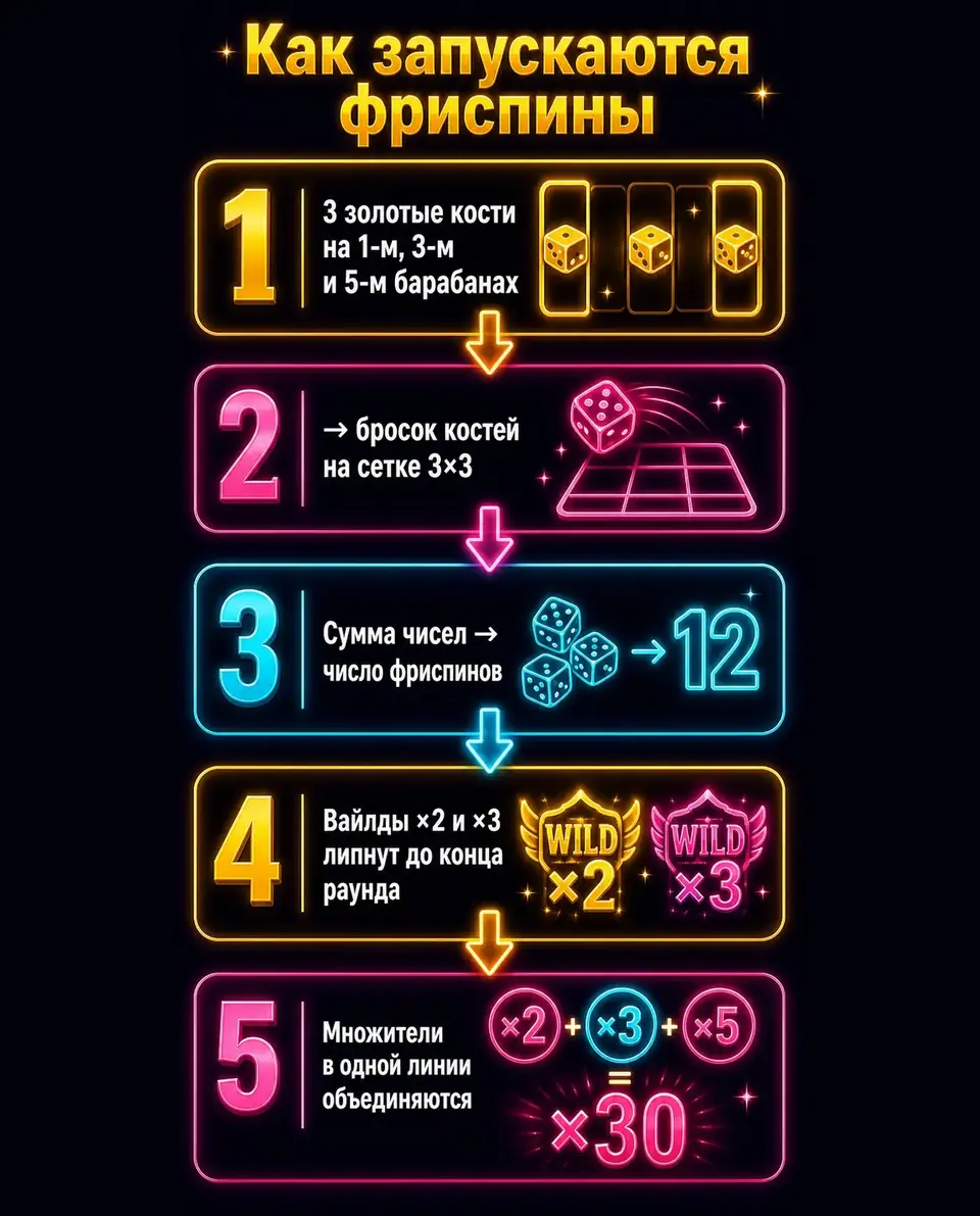 Схема запуска фриспинов The Dog House Dice Show через бросок костей