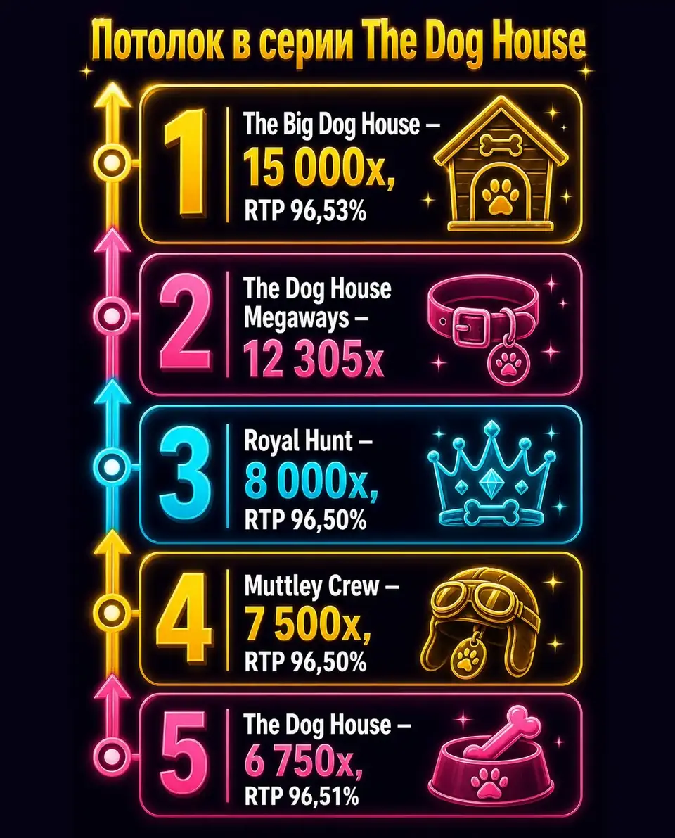Шкала максимальных выигрышей слотов серии The Dog House