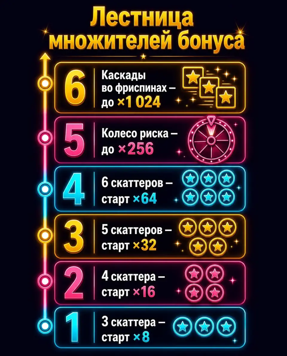 Лестница стартовых множителей во фриспинах Vampy Party