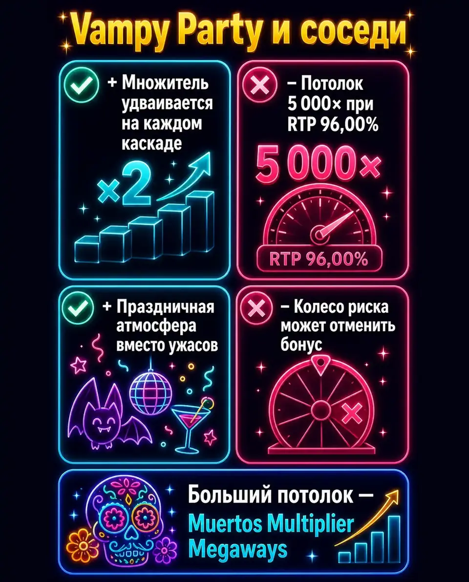 Плюсы и минусы Vampy Party среди хэллоуинских слотов